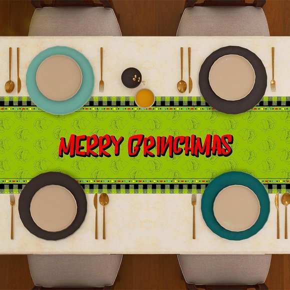 13'' x 27'' Linen Green Runner Tablecloth Merry Christmas Home Decoration - Picture 4 of 8